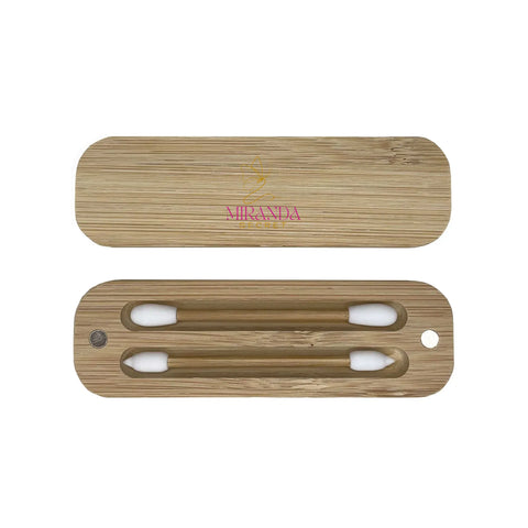 Wooden case with 'Miranda Secret' branding on a white background