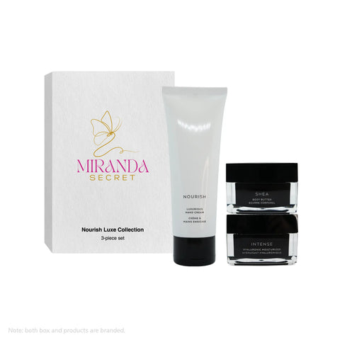 Miranda Secret Nourish Luxe Collection with cream and jar on a white background
