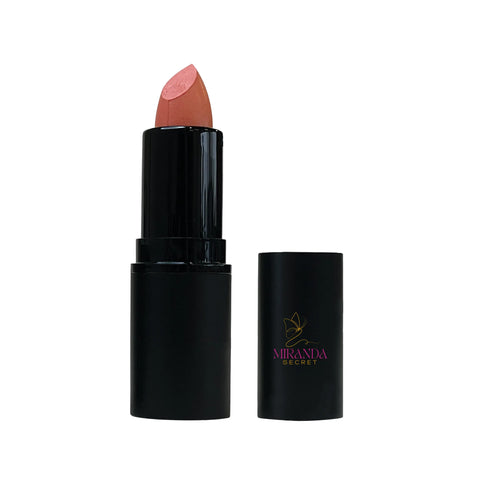 Black lipstick with pink shade and Miranda Secret logo on a white background
