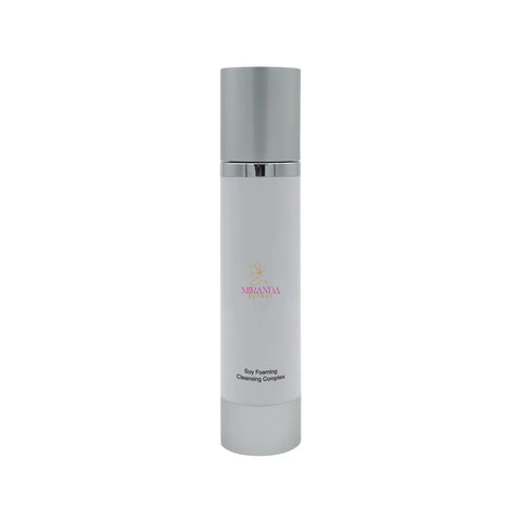 Skincare bottle with silver cap on a white background