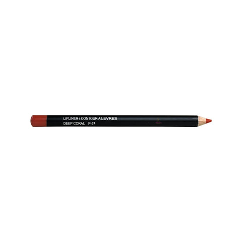 Lip liner pencil with black casing and red tip on a white background