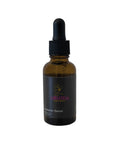 Amber glass bottle with dropper labeled 'Miranda Secret Hydration Serum' on a white background