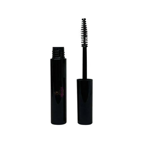 Black mascara with brush on a white background