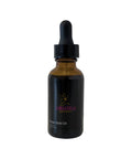 Brown glass bottle with black cap on a white background