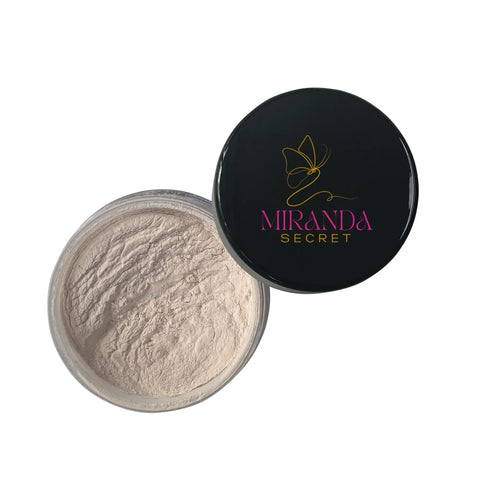 Open container of Miranda Secret powder with black lid on a white background