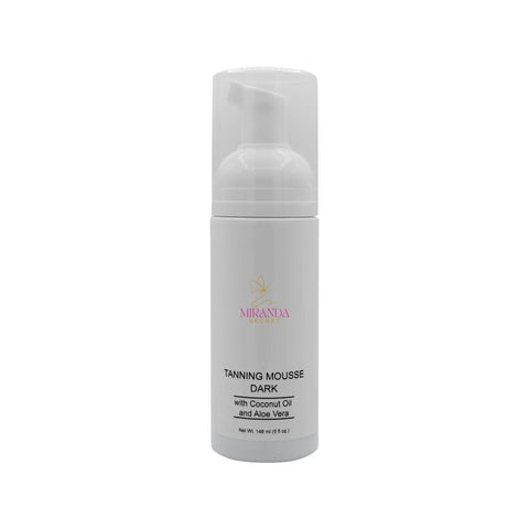 Tanning mousse bottle with 'Miranda' branding on a white background