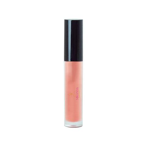 Lip gloss with black cap and visible brand name on a white background