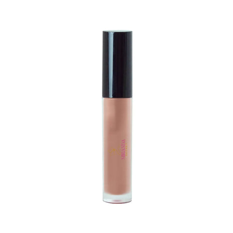 Lip gloss with black cap and visible brand name on a white background