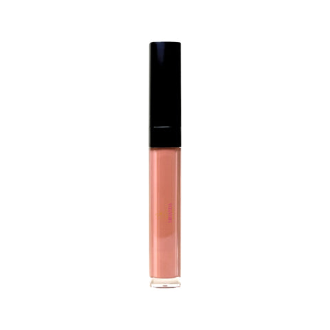 Lip oil with black cap on a white background