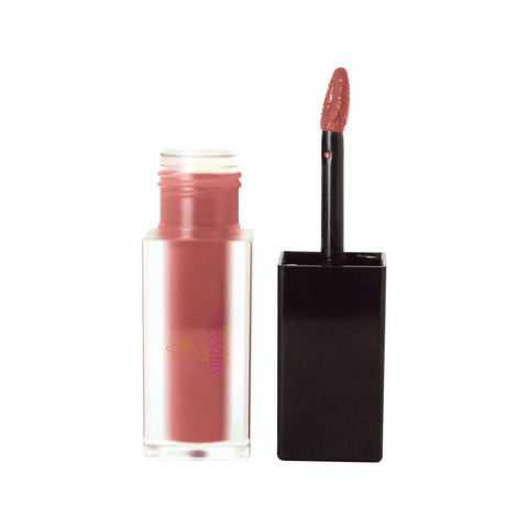 Lip gloss with applicator on a white background