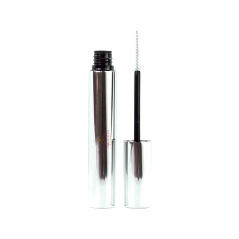 Eyelash curler with clear casing and black applicator on a white background