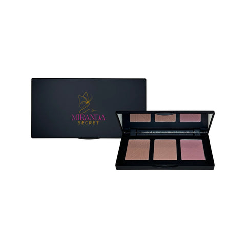 Makeup palette with four shades and a black case featuring Miranda Kerr's logo on a white background.