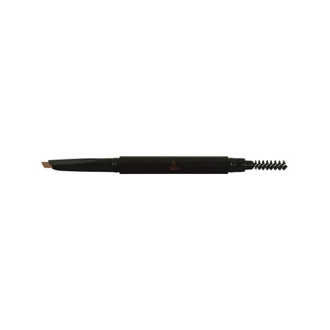 Eyebrow pencil with brown tip and black casing on a white background
