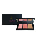 Makeup palette with three shades and a black box featuring Miranda Secret's logo on a white background