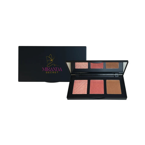 Makeup palette with four shades of blush and bronzer from Miranda Kerr on a white background