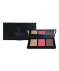 Makeup palette with four colors and open black case displaying Miranda Secret logo on a white background