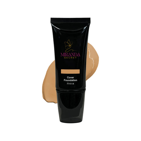 Miranda Secret foundation tube with beige color swatch on a white background