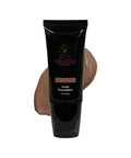 Miranda Secret Cover Foundation tube with swatch on a white background