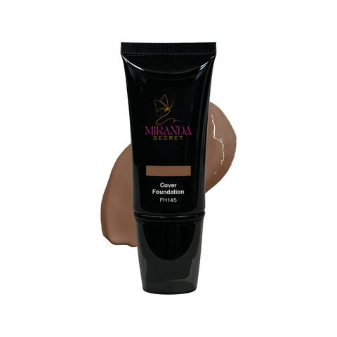 Miranda Secret Cover Foundation tube with swatch on a white background