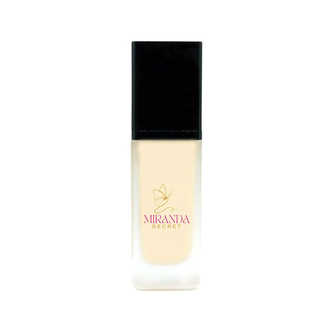 Miranda Secret foundation bottle with black cap on a white background