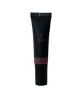 Black cosmetic tube with a brand logo on a white background