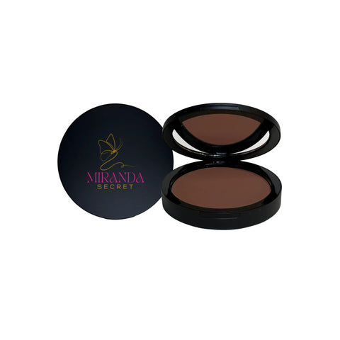 Open compact powder with Miranda Secret logo on a white background