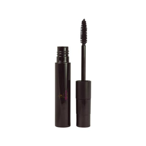 Black mascara with brush on a white background
