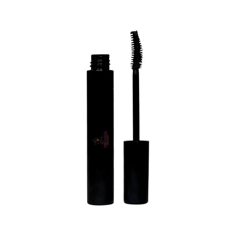 Black mascara with brush on a white background