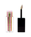 Eye gel make up with a colorful striped design and black applicator on a white background