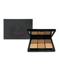 Makeup palette with open lid showing shades and closed black box with 'Miranda Secret' logo on a white background