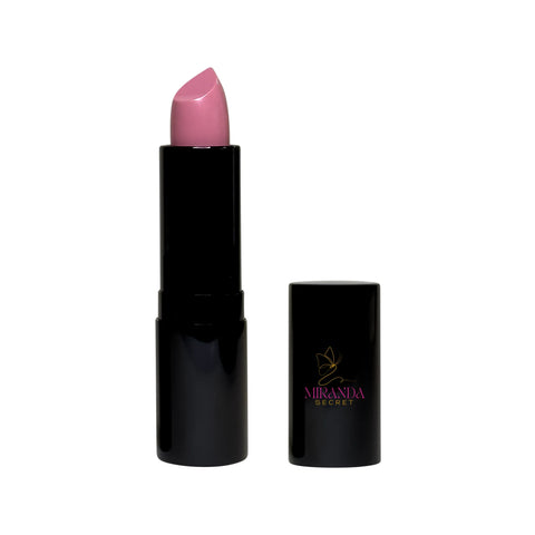 Pink lipstick with black case on a white background, featuring the Miranda贝翠 brand.