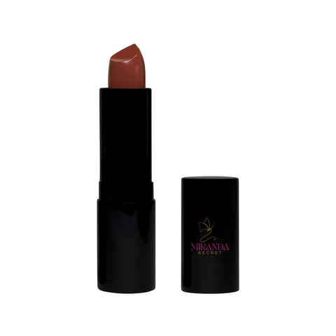 Lipstick with black case and visible brand logo on a white background