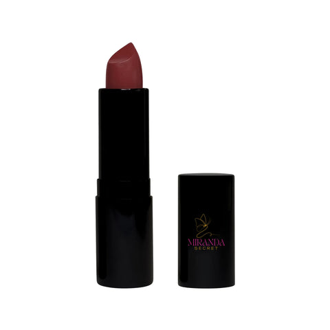 Lipstick with black case and visible brand logo on a white background