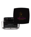 Cosmetic jar and black lid with 'Miranda Secret' branding on a white background