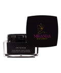 Black jar of Intense Hyaluronic Moisturizer with Miranda Secret packaging on a white background
