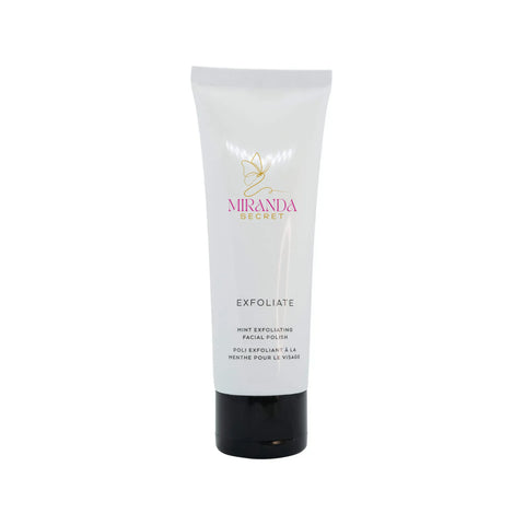 Miranda Secrets exfoliating facial polish tube on a white background
