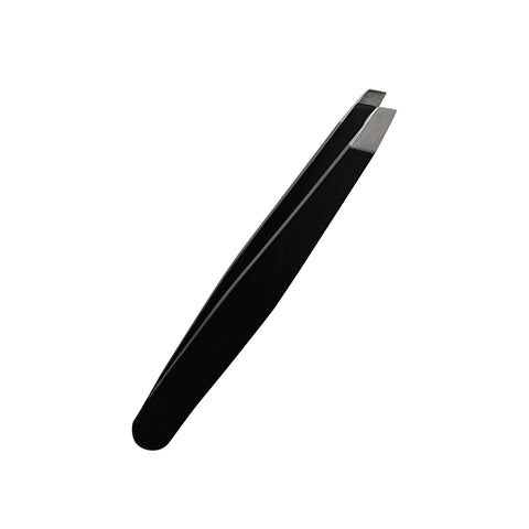 Black slant-tip tweezers on a white background