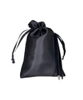 Black drawstring pouch on a white background