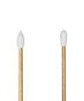 Two cotton swabs with wooden handles on a white background