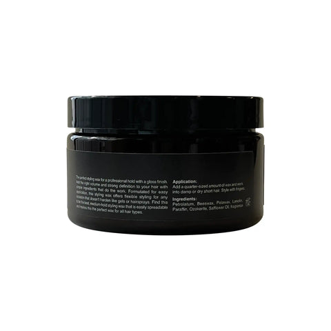 Black jar with text on a white background
