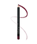 Lip liner pencil with black casing and red-brown color on a white background