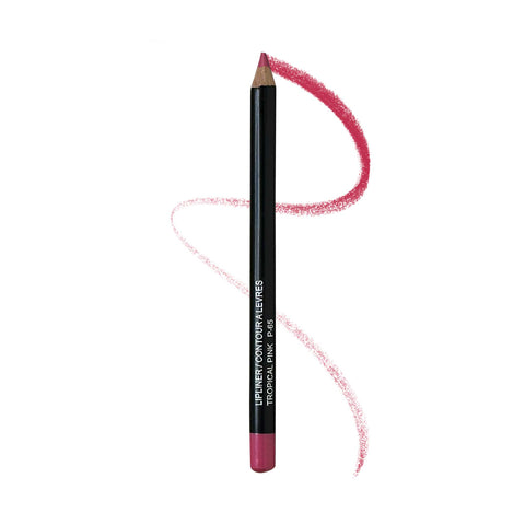 Lip liner pencil with pink color swatch on a white background