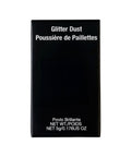 Black packaging of glitter dust with white text on a white background