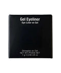 Black gel eyeliner pencil packaging with white text on a white background