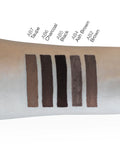 Swatches of different brown shades on a person's arm with color names above them.