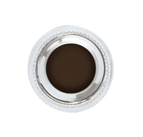 Jar of brown gel with silver lid on a white background