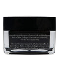 Cosmetic jar with black lid and clear body on a white background