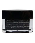 Cosmetic jar with black lid and clear body on a white background