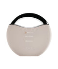 Round skincare device with black handle on a white background, featuring the brand 'Blyss'.
