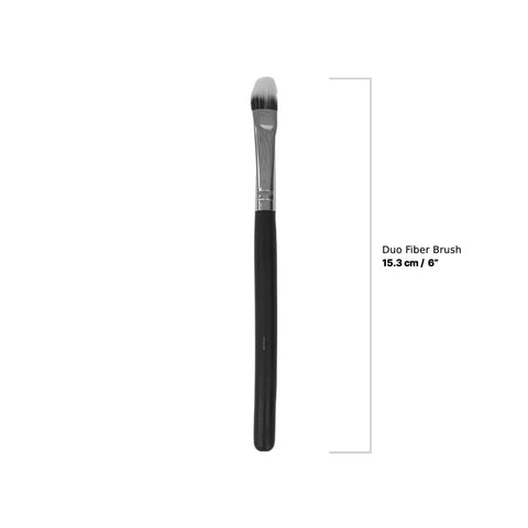 Black makeup brush with measurements on a white background